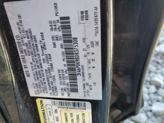 3FA6P0K98DR375308 - 2013 FORD FUSION TITANIUM 黑色 照片 12