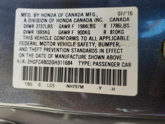 2HGFC4B02GH311684 - 2016 HONDA CIVIC LX CHARCOAL photo 12