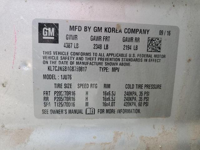 KL7CJNSB4GB759817 - 2016 CHEVROLET TRAX LS SILVER photo 13