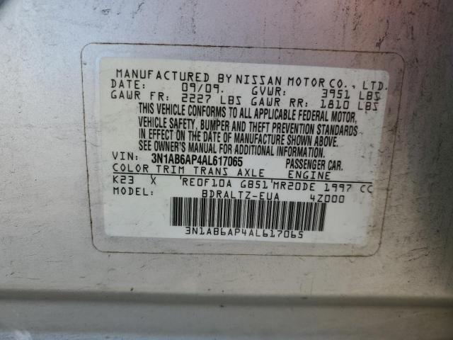 3N1AB6AP4AL617065 - 2010 NISSAN SENTRA 2.0 SILVER photo 12