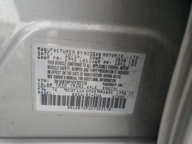 3N1AB7AP1EY322178 - 2014 NISSAN SENTRA S SILVER photo 12