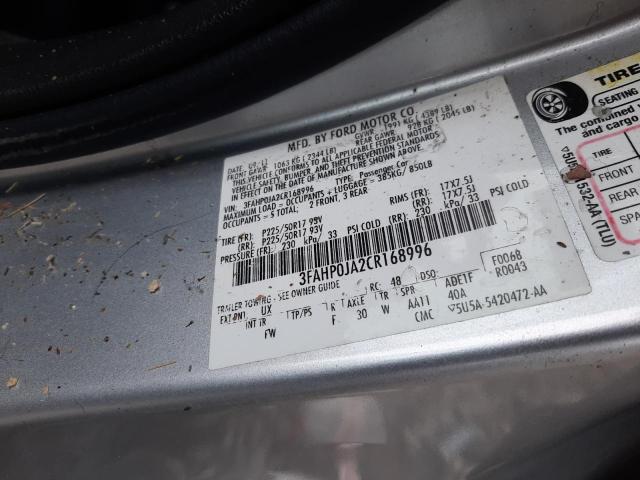 3FAHP0JA2CR168996 - 2012 FORD FUSION SEL SILVER photo 12