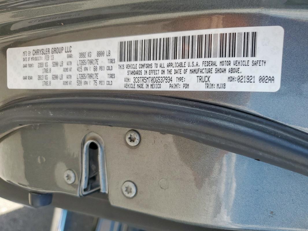 3C6TR5MT0DG537934 - 2013 RAM 2500 SLT Сұр фото 12