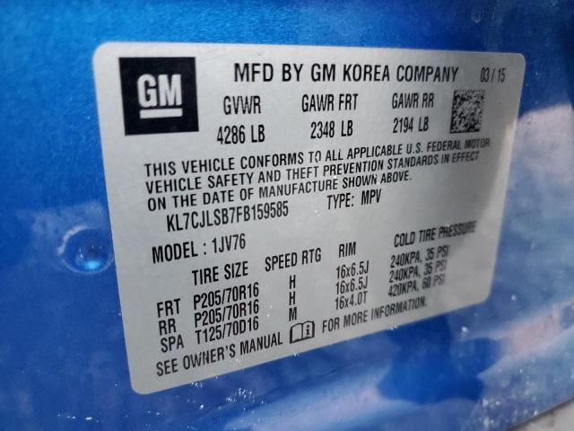 KL7CJLSB7FB159585 - 2015 CHEVROLET TRAX 1LT BLUE photo 14