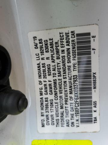 19XFC2F6XKE037933 - 2019 HONDA CIVIC LX WHITE photo 13