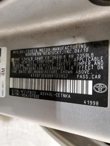 4T4BF3EK8BR103957 - 2011 TOYOTA CAMRY BASE SILVER photo 12