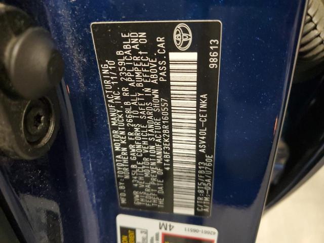 4T4BF3EK2BR160557 - 2011 TOYOTA CAMRY BASE BLUE photo 12