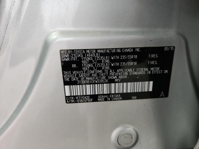 2T3DFREV3FW339526 - 2015 TOYOTA RAV4 LIMITED SILVER photo 13