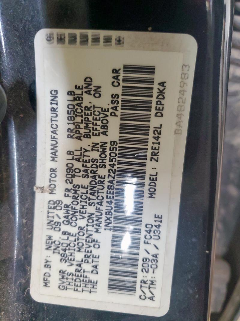 1NXBU4EE8AZ245059 - 2010 TOYOTA COROLLA BASE BLACK photo 12