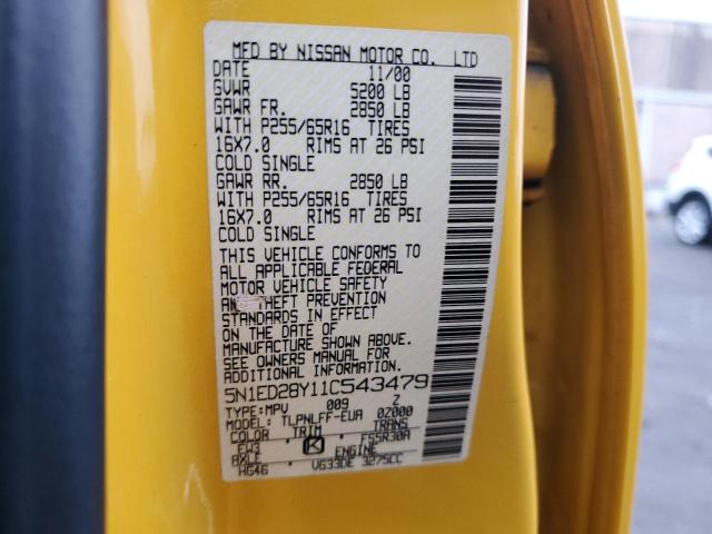 5N1ED28Y11C543479 - 2001 NISSAN XTERRA XE YELLOW photo 12