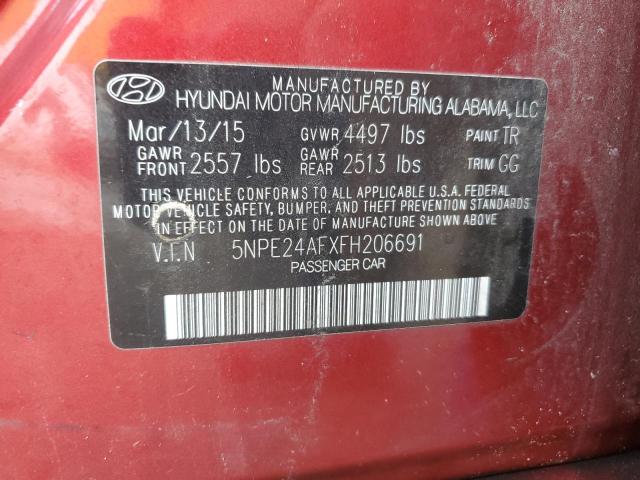 5NPE24AFXFH206691 - 2015 HYUNDAI SONATA SE RED photo 13