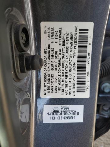 2HGFC2F53JH500944 - 2018 HONDA CIVIC LX CHARCOAL photo 12