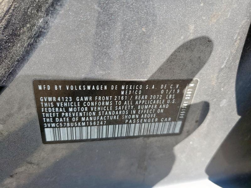 3VWC57BU5KM156247 - 2019 VOLKSWAGEN JETTA S GRAY photo 12