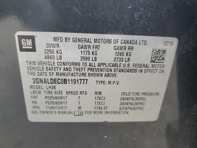 2GNALDEC0B1191777 - 2011 CHEVROLET EQUINOX LT GRAY photo 12