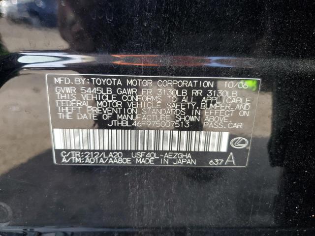 JTHBL46F975007513 - 2007 LEXUS LS 460 BLACK photo 13