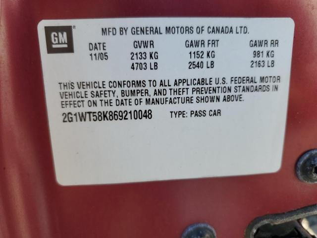 2G1WT58K869210048 - 2006 CHEVROLET IMPALA LT 红色 照片 13