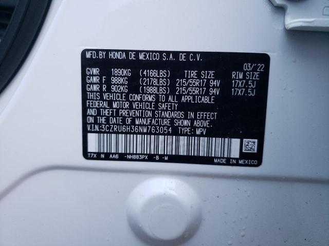 3CZRU6H36NM763054 - 2022 HONDA HR-V LX WHITE photo 14