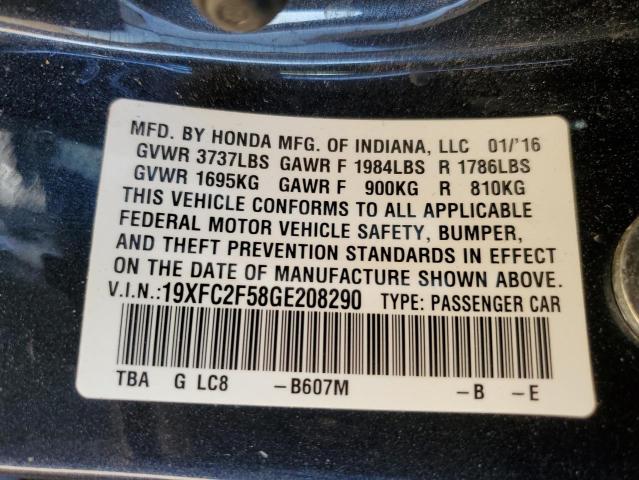 19XFC2F58GE208290 - 2016 HONDA CIVIC LX BLUE photo 12