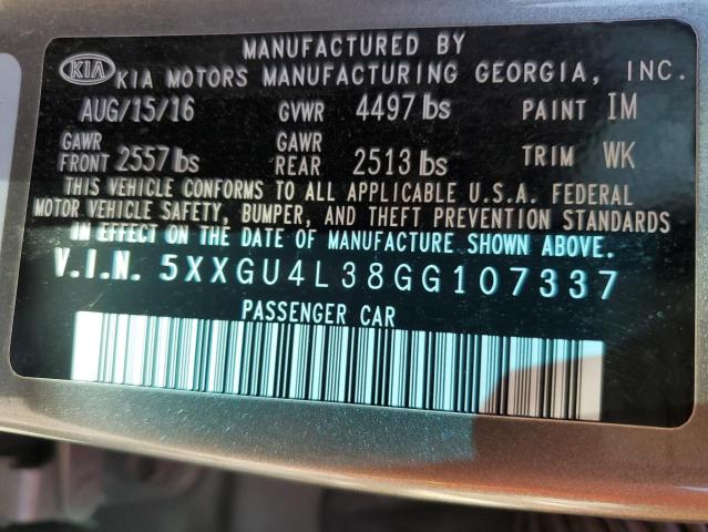 5XXGU4L38GG107337 - 2016 KIA OPTIMA EX GRAY photo 12