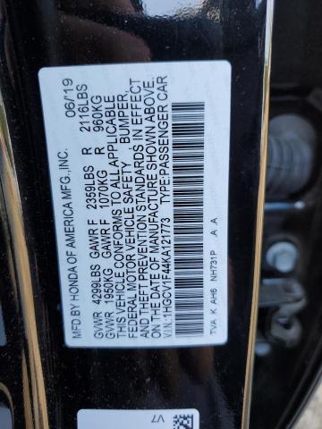 1HGCV1F44KA121773 - 2019 HONDA ACCORD EX შავი ფოტო 12