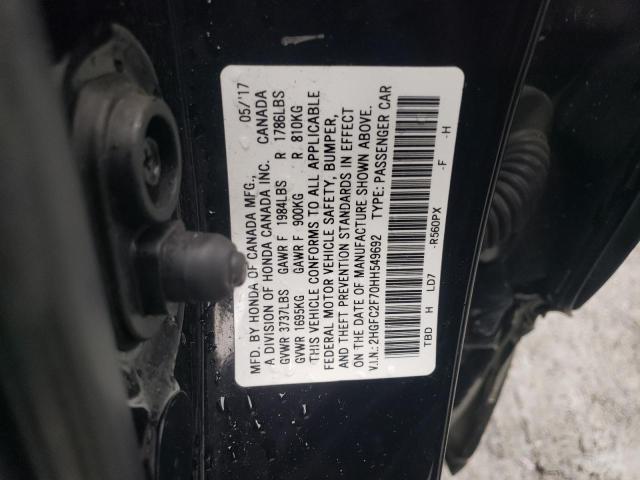 2HGFC2F70HH549692 - 2017 HONDA CIVIC EX BLACK photo 13