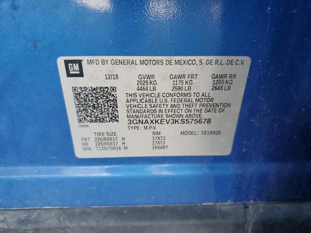 3GNAXKEV3KS575678 - 2019 CHEVROLET EQUINOX LT 蓝色 照片 13