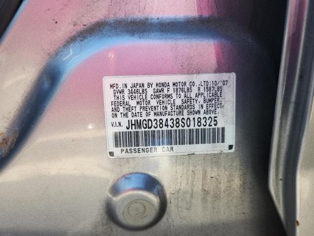 JHMGD38438S018325 - 2008 HONDA FIT ვერცხლისფერი ფოტო 12