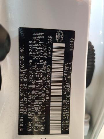 4T1BF1FK2GU129880 - 2016 TOYOTA CAMRY LE თეთრი ფოტო 12