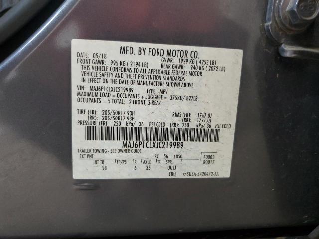 MAJ6P1CLXJC219989 - 2018 FORD ECOSPORT SES Сірий фото 12