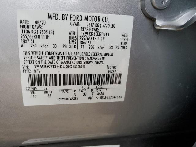 1FMSK7DH0LGC85558 - 2020 FORD EXPLORER XLT SILVER photo 14