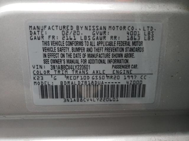 3N1AB8CV4LY220601 - 2020 NISSAN SENTRA SV SILVER photo 12