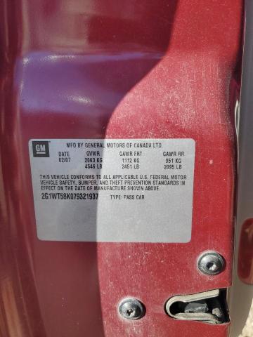 2G1WT58K079321937 - 2007 CHEVROLET IMPALA LT RED photo 12