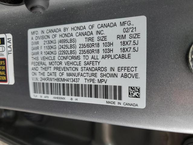 2HKRW1H80MH413437 - 2021 HONDA CR-V EXL SILVER photo 13