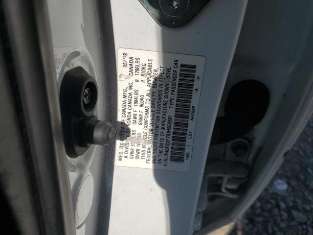 2HGFC2F79JH569381 - 2018 HONDA CIVIC EX თეთრი ფოტო 12