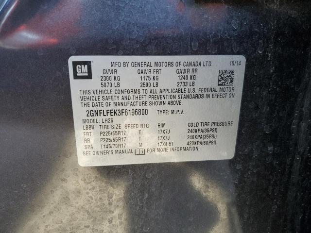 2GNFLFEK3F6196800 - 2015 CHEVROLET EQUINOX LT GRAY photo 12