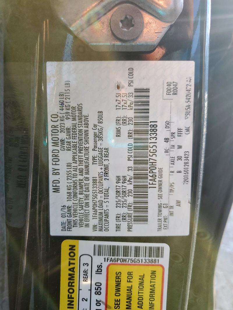 1FA6P0H75G5133881 - 2016 FORD FUSION SE BLACK photo 12