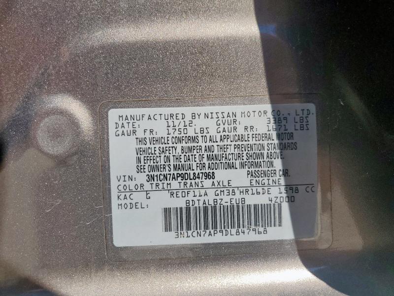 3N1CN7AP9DL847968 - 2013 NISSAN VERSA S GRAY photo 12