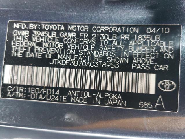 JTKDE3B70A0318953 - 2010 SCION TC CHARCOAL photo 12