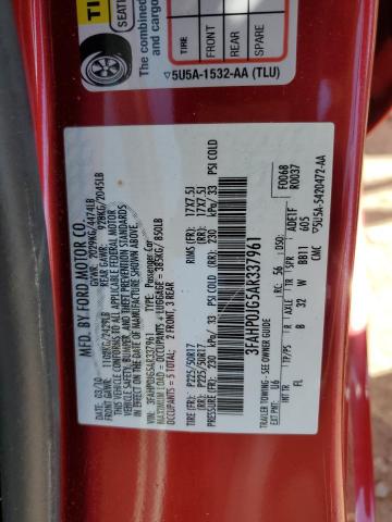 3FAHP0JG5AR337961 - 2010 FORD FUSION SEL RED photo 12