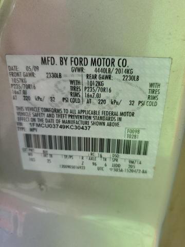 1FMCU03749KC30437 - 2009 FORD ESCAPE XLT BEIGE photo 13