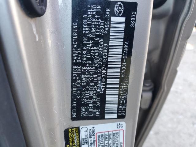 4T1BF30K74U583929 - 2004 TOYOTA CAMRY LE TAN photo 13