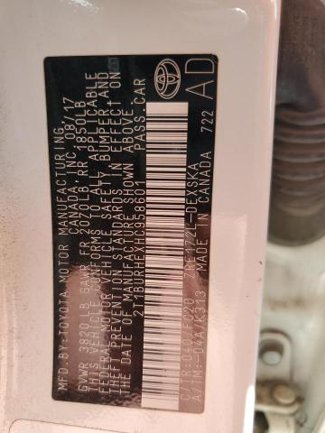 2T1BURHEXHC958601 - 2017 TOYOTA COROLLA L WHITE photo 12