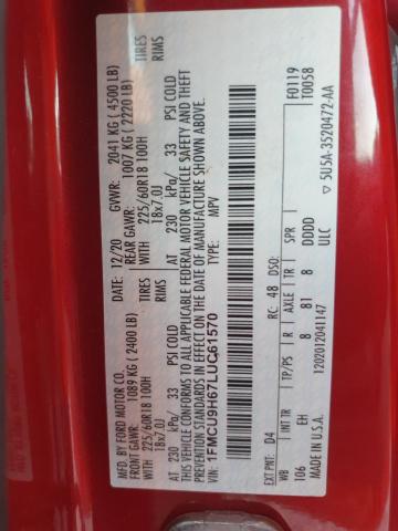 1FMCU9H67LUC61570 - 2020 FORD ESCAPE SEL BURGUNDY photo 14