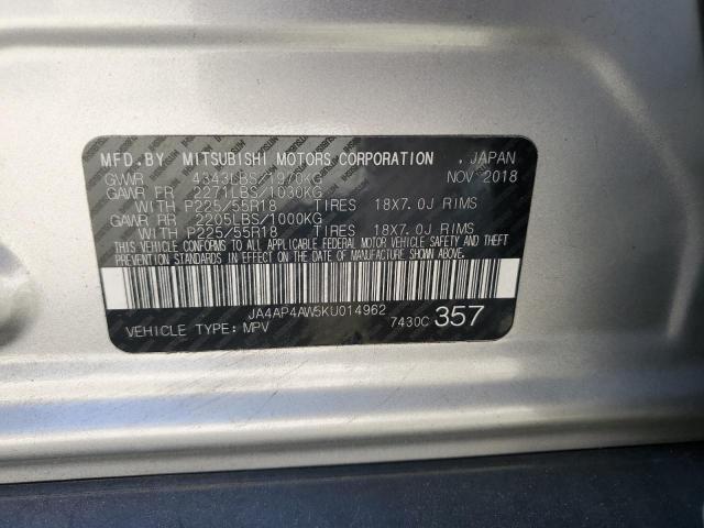 JA4AP4AW5KU014962 - 2019 MITSUBISHI OUTLANDER SE ვერცხლისფერი ფოტო 14