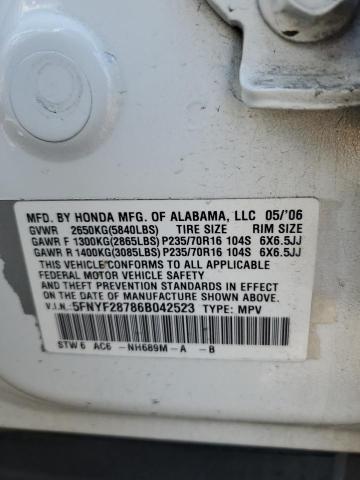 5FNYF28786B042523 - 2006 HONDA PILOT EX 白色 照片 13