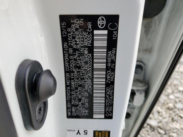 JTDKBRFU8G3002234 - 2016 TOYOTA PRIUS 白色 照片 12