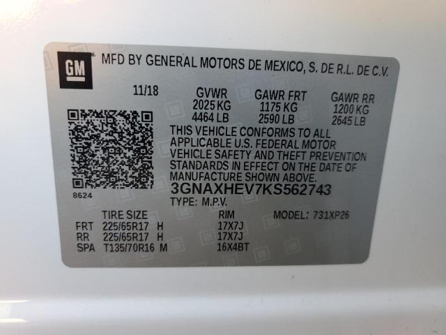 3GNAXHEV7KS562743 - 2019 CHEVROLET EQUINOX LS Ақ фото 13