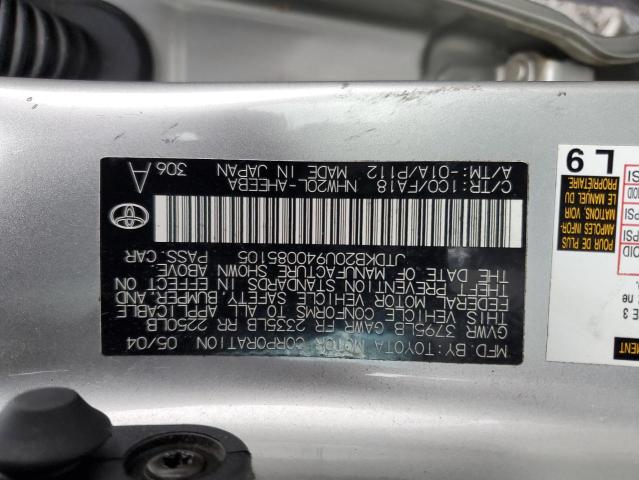 JTDKB20U940085105 - 2004 TOYOTA PRIUS GRAY photo 12