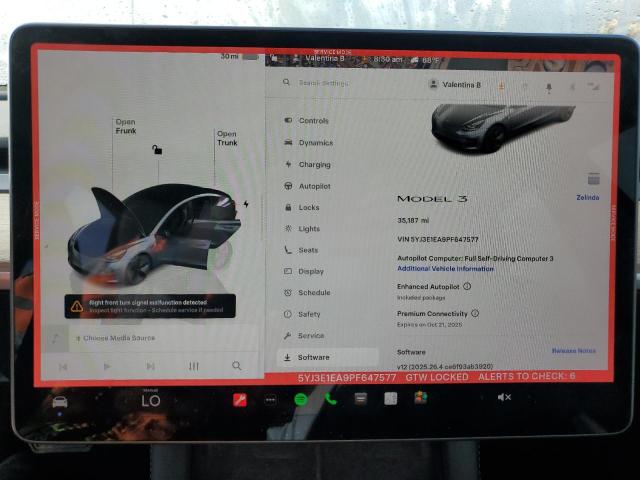 5YJ3E1EA9PF647577 - 2023 TESLA MODEL 3 رمادي صورة 9