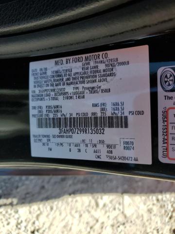 3FAHP07Z99R135032 - 2009 FORD FUSION SE BLACK photo 12
